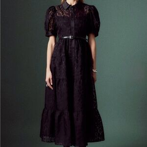 English Factory Black Tiered Ruffled Sundress with Puff Sleeves